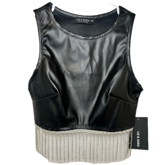 liz & sara Tops - LIZ & SARA Faux Leather Rhinestone Fringe